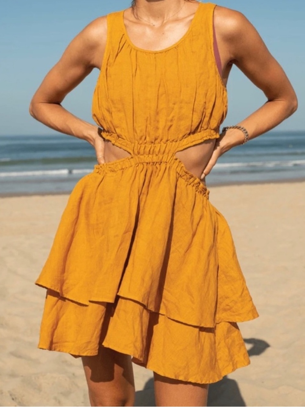 Left On Friday Getaway Linen Cutout Beach Black Dress